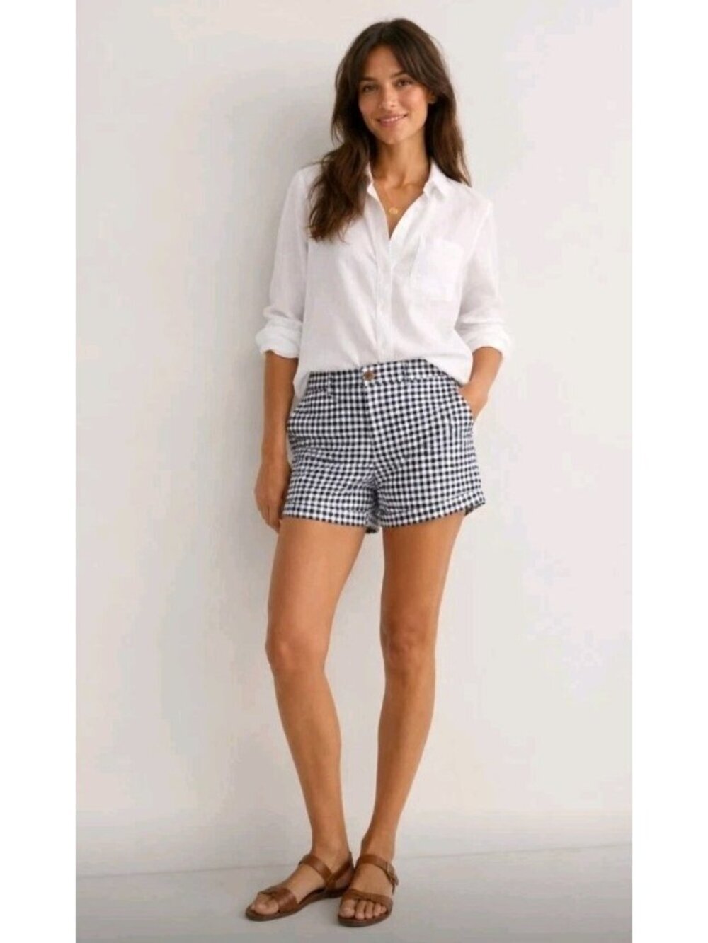 Old Navy Womens Everyday Short Gingham Mid-Rise Preppy Casual School Size 2 Blue